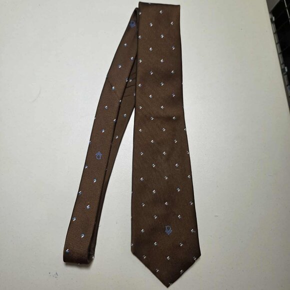 EUC Christian Dior Brown Tie with light blue, red, white accents - Picture 2 of 6